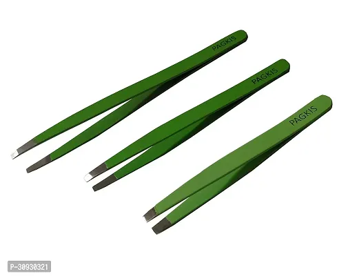 PagKis Slant Tip Metal Tweezer Plucker Set Pack of 3 4 4.5 and 5.5 Inches Green-thumb0