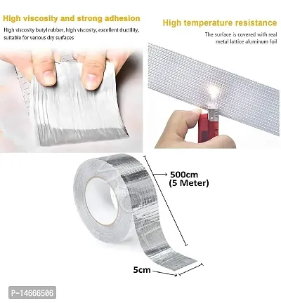 Leakage Repair Waterproof Tape for Pipe Leakage Roof Water Leakage Solution Aluminium Foil Tape Waterproof Adhesive Tape Sealing Butyl Rubber Tape for Surface Crack, Pipe (5cmx5m) (Silver)-thumb3