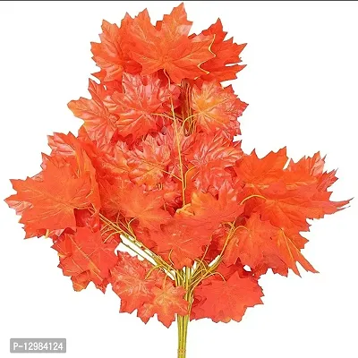 Artificial Maple Leaves Simulation Decorative Maple Leaves Fall Leaves for Home Wedding Party Decor Golden Artificial Plant pack of 12 PCS-thumb0