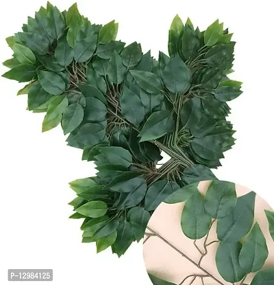 The Decor Affair 12Pcs- Artificial Banyan Leaves Plastic Tree Branches Plant,Maple Leaf and Silk Flowers and Leaves, Plastic Vines Leafs. (Green)-thumb0