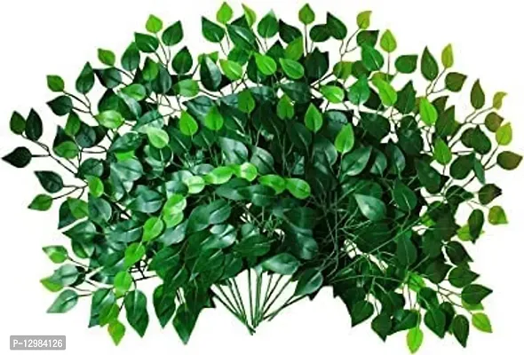 The Decor Affair 12Pcs- Artificial Banyan Leaves Plastic Tree Branches Plant,Maple Leaf and Silk Flowers and Leaves, Plastic Vines Leafs. (Green)-thumb0