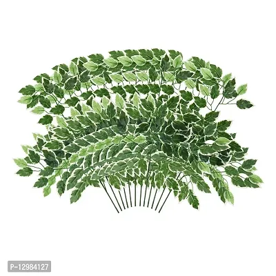 The Decor Affair 12Pcs- Artificial Banyan Leaves Plastic Tree Branches Plant,Maple Leaf and Silk Flowers and Leaves, Plastic Vines Leafs. (Green)