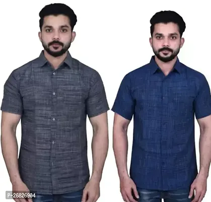 Reliable Cotton Short Sleeves Regular Fit Casual Shirt for Men Pack of 2