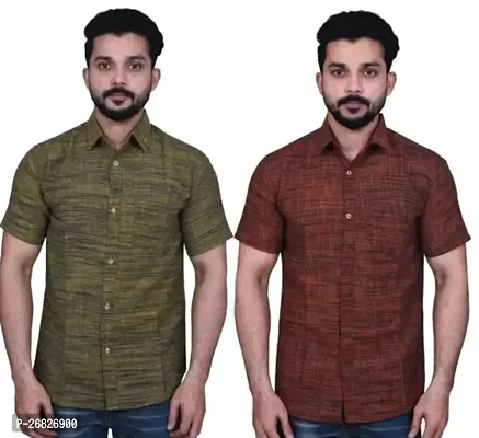 Reliable Cotton Short Sleeves Regular Fit Casual Shirt for Men Pack of 2-thumb0