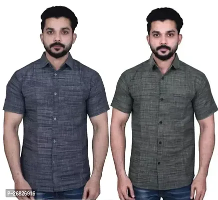 Reliable Cotton Short Sleeves Regular Fit Casual Shirt for Men Pack of 2-thumb0