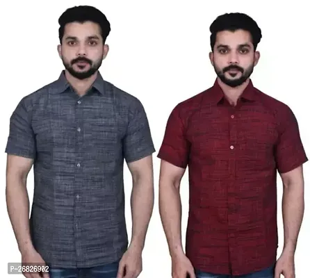 Reliable Cotton Short Sleeves Regular Fit Casual Shirt for Men Pack of 2-thumb0