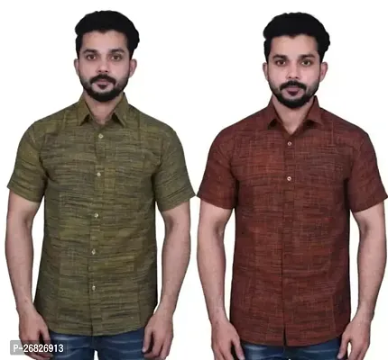 Reliable Cotton Short Sleeves Regular Fit Casual Shirt for Men Pack of 2-thumb0