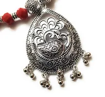 Itsy Bitsy Kolkata Handmade German Silver Black/Red Beaded Peacock Pendent Necklace/Jewellery Set-thumb2