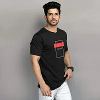 DAZEEL Men's Cotton Printed Round Neck Regular Fit Tshirt (Black)-thumb1