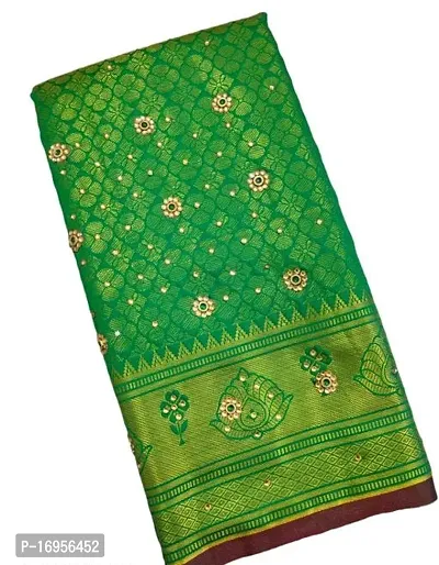 Brocade pattu silk saree with stone work-thumb0