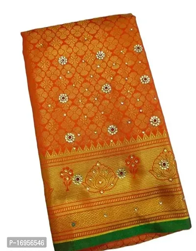 Brocade pattu silk saree with stone work-thumb0