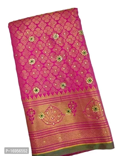 Brocade pattu silk saree with stone work-thumb0