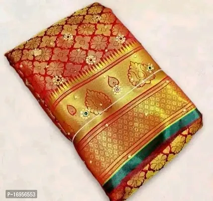 Brocade pattu silk saree with stone work-thumb0