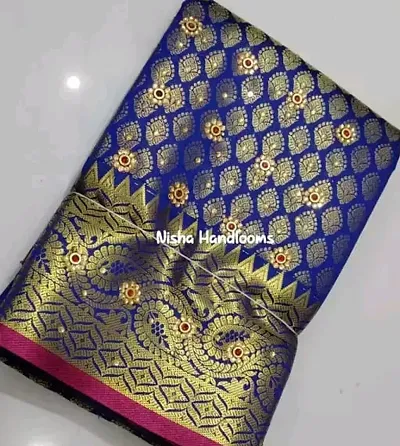 Kanjeevaram Brocade Silk Zari Woven Pattu Stone Work Sarees with Blouse Piece