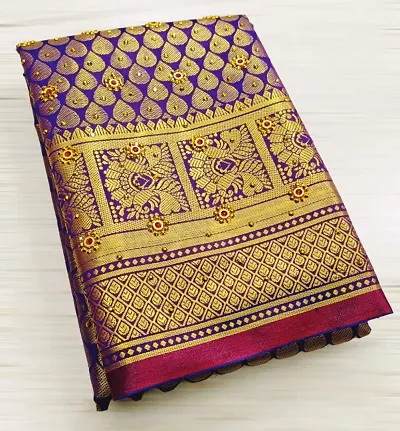 Kanjeevaram Art Silk Brocade Stone Work Sarees with Blouse Piece