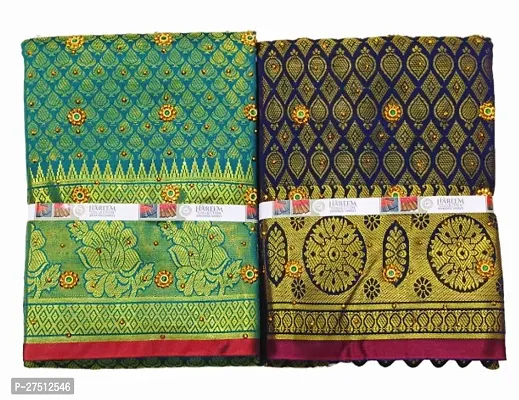 Pack Of 2 Kanjivaram Silk Brocade Saree With Blouse Piece-thumb0