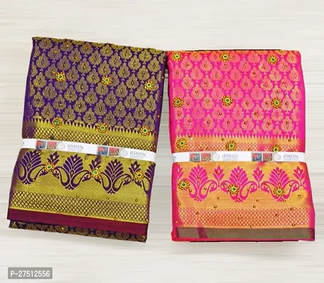 Pack Of 2 Kanjivaram Silk Brocade Saree With Blouse Piece-thumb0