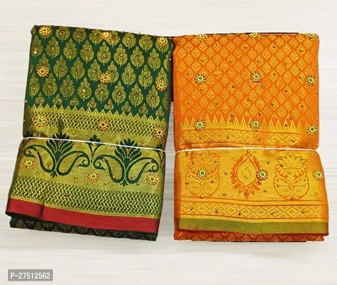 Pack Of 2 Kanjivaram Silk Brocade Saree With Blouse Piece