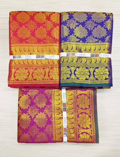 Pack of 3 Kanjivaram Silk Brocade Saree With Blouse Piece