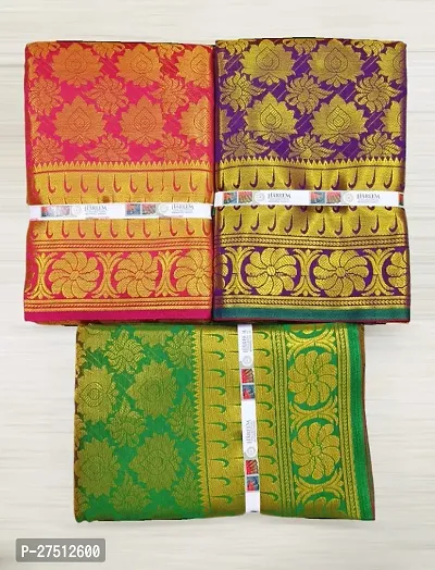 Pack of 3 Kanjivaram Silk Brocade Saree With Blouse Piece-thumb0