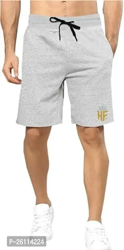 Stylish Grey Cotton Solid Regular Shorts For Men-thumb0