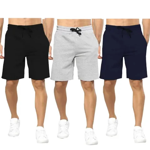 Stylish Solid Fleece Shorts for Men, Pack of 3