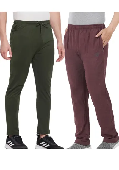 Classic Cotton Blend Solid Track Pants for Men, Pack of 2