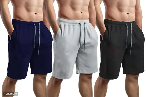 Trendy Multicoloured Fleece Shorts For Men Pack Of 3-thumb0