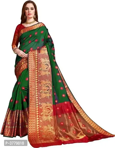 Elegant Multicolored Cotton Silk Jacquard Border Women Saree With Blouse piece-thumb0