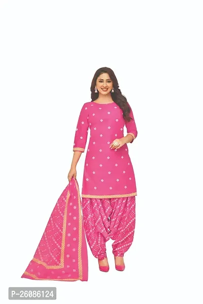 Elegant Pink Cotton Printed Dress Material with Dupatta For Women-thumb0