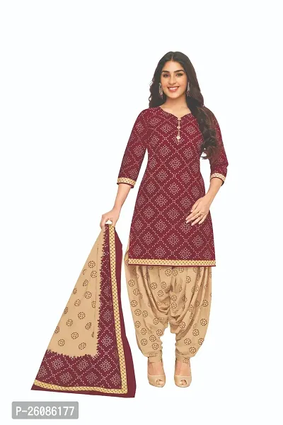 Elegant Maroon Cotton Printed Dress Material with Dupatta For Women-thumb0