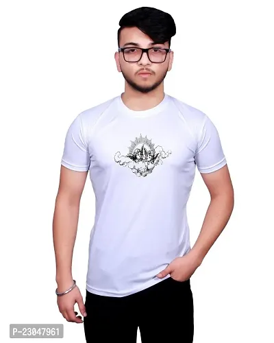 Reliable Round Neck Graphic Printed White T-Shirt