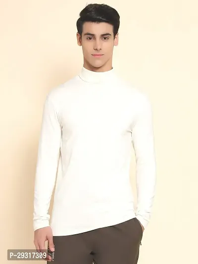 Beautiful White Cotton Blend Solid Tshirt For Men