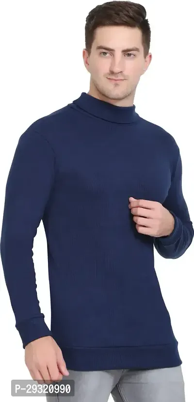 MATT PIE Full Sleeve Navy Blue Turtle Neck Casual Men Tshirt-thumb3