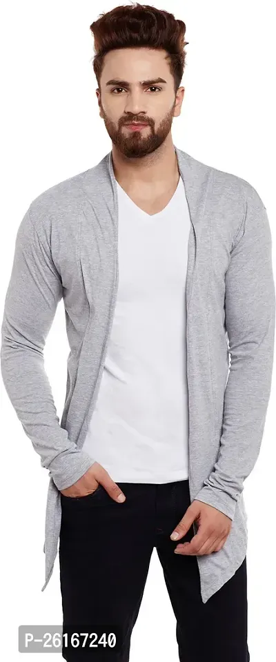 Stylish Grey Cotton Blend Solid Shrug For Men-thumb0