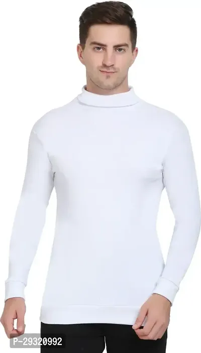 MATT PIE Full Sleeve White Turtle Neck Casual Men Tshirt