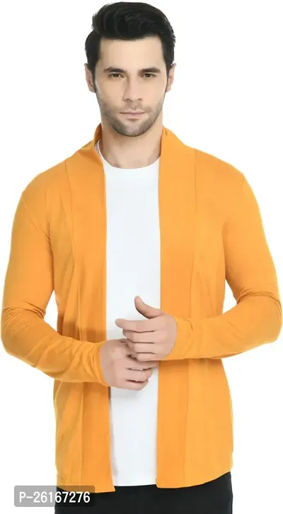 Stylish Mustard Cotton Blend Solid Shrug For Men-thumb0