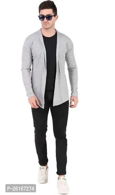 Stylish Grey Cotton Blend Solid Shrug For Men-thumb2