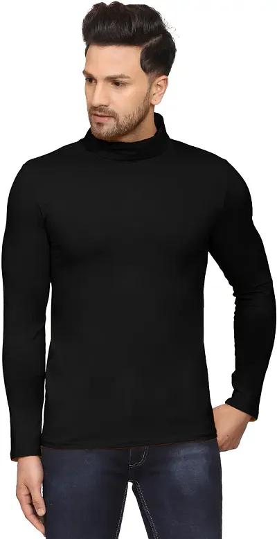 MATT PIE Causal Turtle Neck Black full sleeves Men Cotton Tshirts