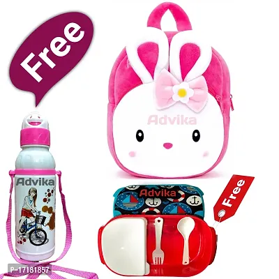 Free Water Bottle And Lunch Box Kids School 10Ltr Baby/Boys/Girls Velvet Backpack for Girlfriend/Birthday-thumb0