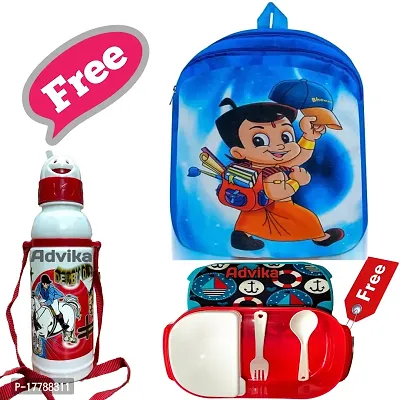 Chhota Bheem Bag With Free Water Bottle and Lunch Box Kids Soft Cartoon Animal Velvet Plush School Backpack Bag for 2 to 5 Years Baby/Boys/Girls Nursery, Preschool, Picnic