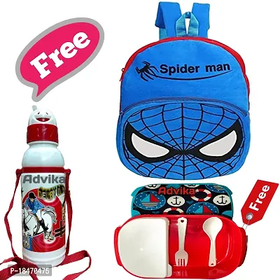 Spiderman Blue Free Water Bottle and Lunch Box Baby Girl's Baby Boy's Plush Animal Cartoon Mini Cute Backpack-thumb0