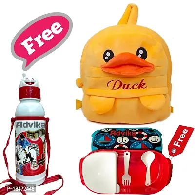 Duck Free Water Bottle and Lunch Box Kid's Soft Velvet Spiderman Cartoon School Plush Backpack Mini Bag for Baby Boy/Girl