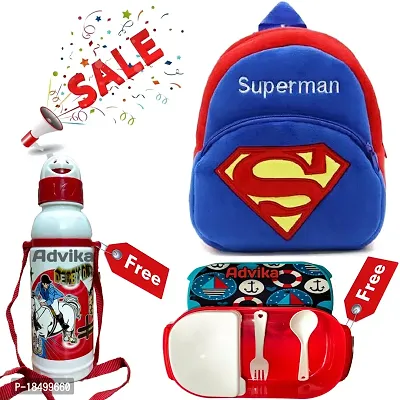 Superman With Free Water Bottle and Lunch Box Cute Kids Backpack Toddler Bag Mini Travel Bag for Baby Girl Boy 2-5 Years.