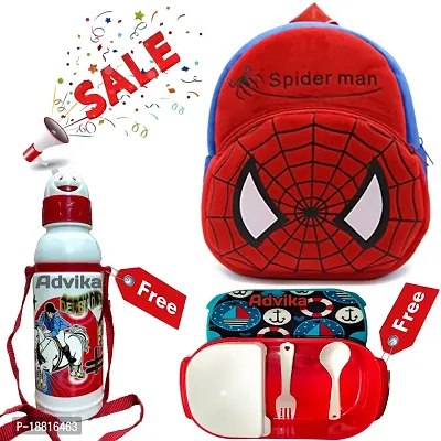 Spiderman Red with Free Water Bottle and Lunch Box Kids School Backpack Animated Cartooned Bags Girls and Boys Baby(2-6 Years)