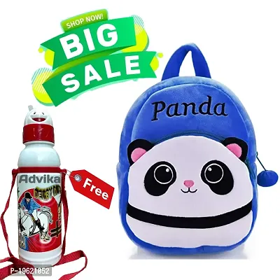 Panda Blue Free Water Bottle Velvet Kids School/Nursery/Picnic/Carry/Travelling Bag - 2 to 5 Year Age