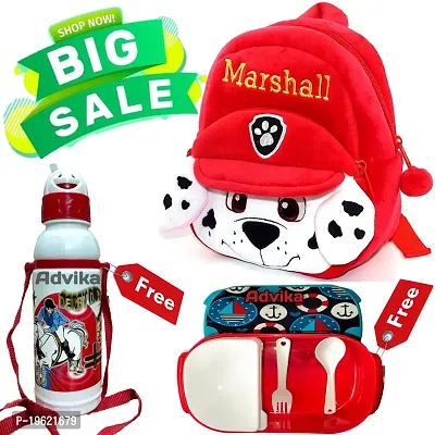 Marshal Pack of 3 Kids Soft Cartoon Velvet Animal Plush School Backpack Bag For 2 To 5 Years Girls/Baby/Boys/Toddler -Picnic, Nursery, Preschool