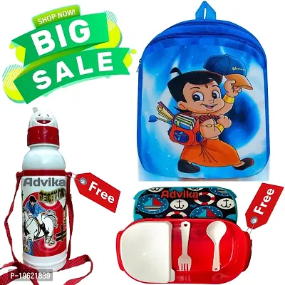 Chhota Bheem Free Water Bottle and Lunch Box Kids Soft Cartoon Velvet Animal Plush School Backpack Bag For 2 To 5 Years Girls/Baby/Boys/Toddler -Picnic, Nursery, Preschool