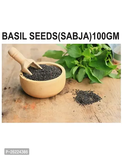 Basil Seeds Tukmariya Sabja Bapji Seed for Protein | Iron | Folic acid and Dietary Fibre |Calcium | Anti Oxidents for Weight Loss (Raw Seed ) Seed 100gm-thumb0