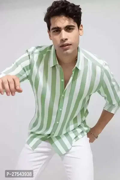 Trendy Striped Green Shirt For Men-thumb0